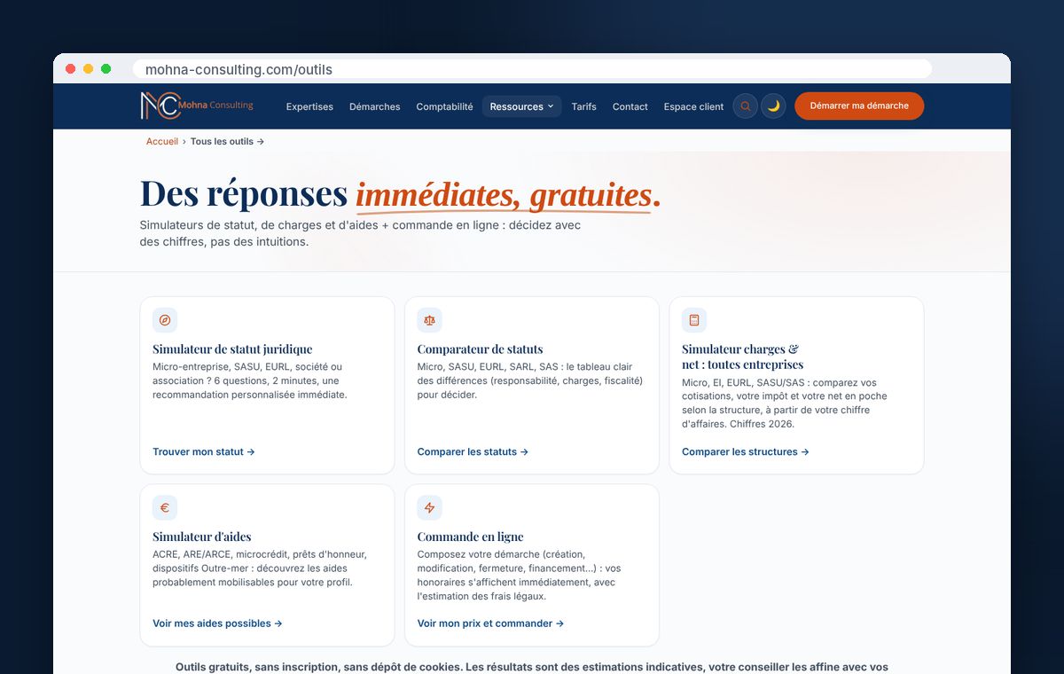 Page des outils gratuits de mohna-consulting.com